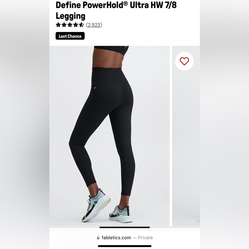 Fabletics Black High-Waist 7/8 Define PowerHold Leggings